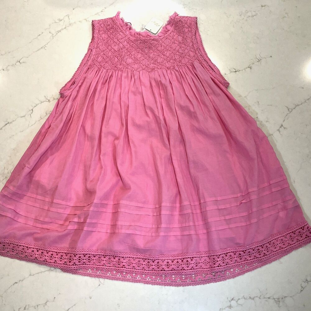 Free People NEW‎ XS Shea Mini Smocked Sleeveless Pink Scoop Neck Cutout Dress